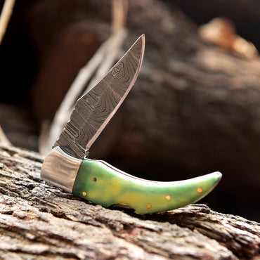 7" Handmade Damascus Steel Pocket Knife - Folding Blade Knife - Bone Handle