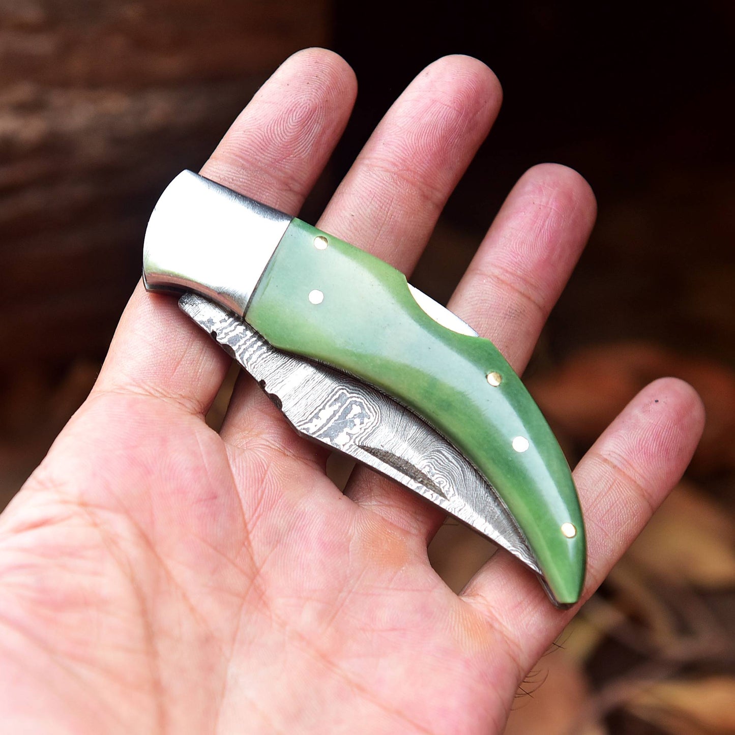 7" Handmade Damascus Steel Pocket Knife - Folding Blade Knife - Bone Handle