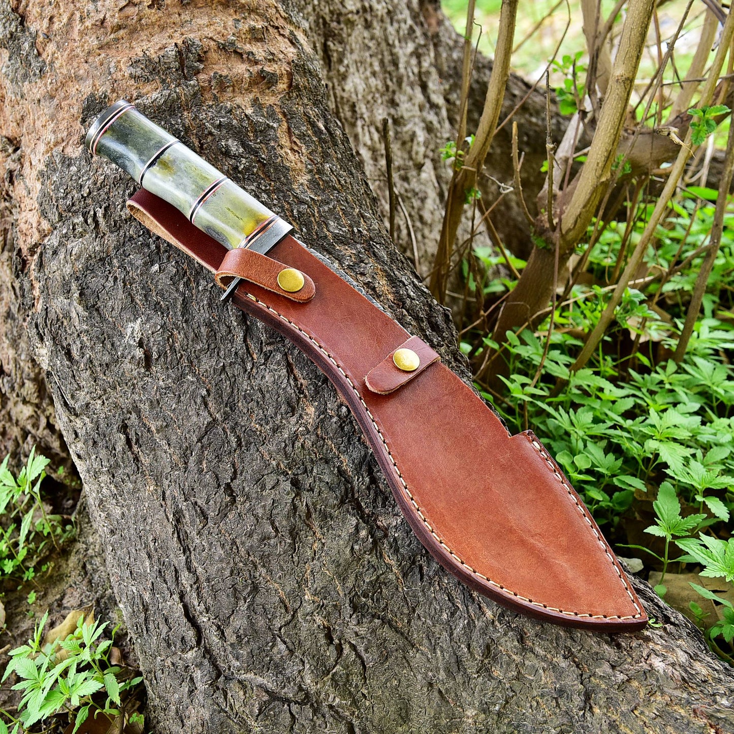 Custom Handmade Forged Damascus Steel Survival Hunting Bushcraft Kukri Knife EDC 16” With Camel Bone Handle