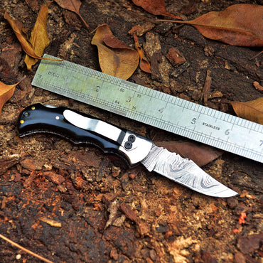 Handmade Damascus Steel Pocket Folding Blade Knife - Clip Holder Handle