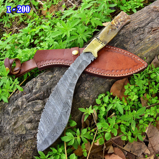 16" Custom Handmade Forged Damascus Steel Traditional Kukri Knife With Original Ram Horn Handle