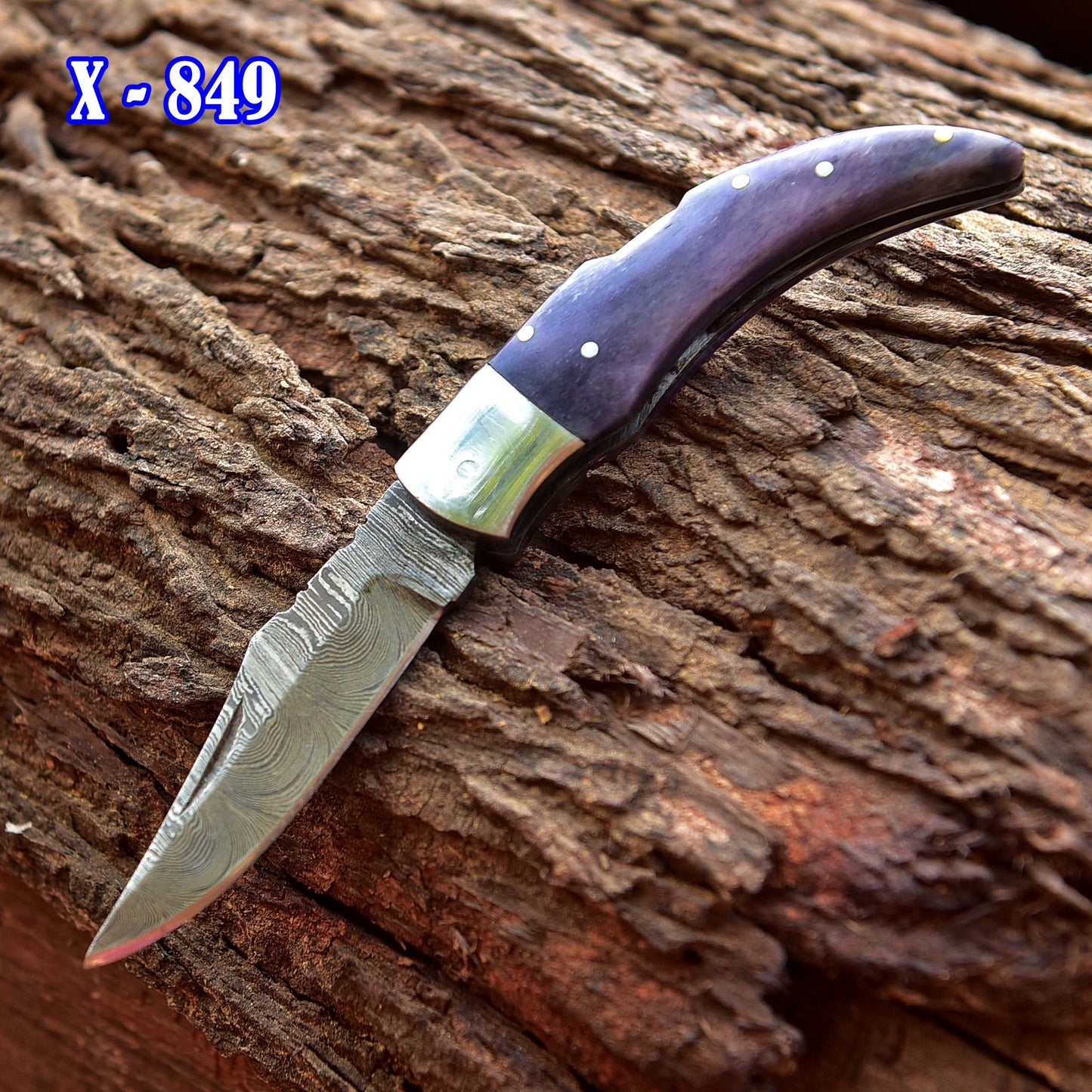 7" Handmade Damascus Steel Pocket Knife - Folding Blade Knife - Bone Handle