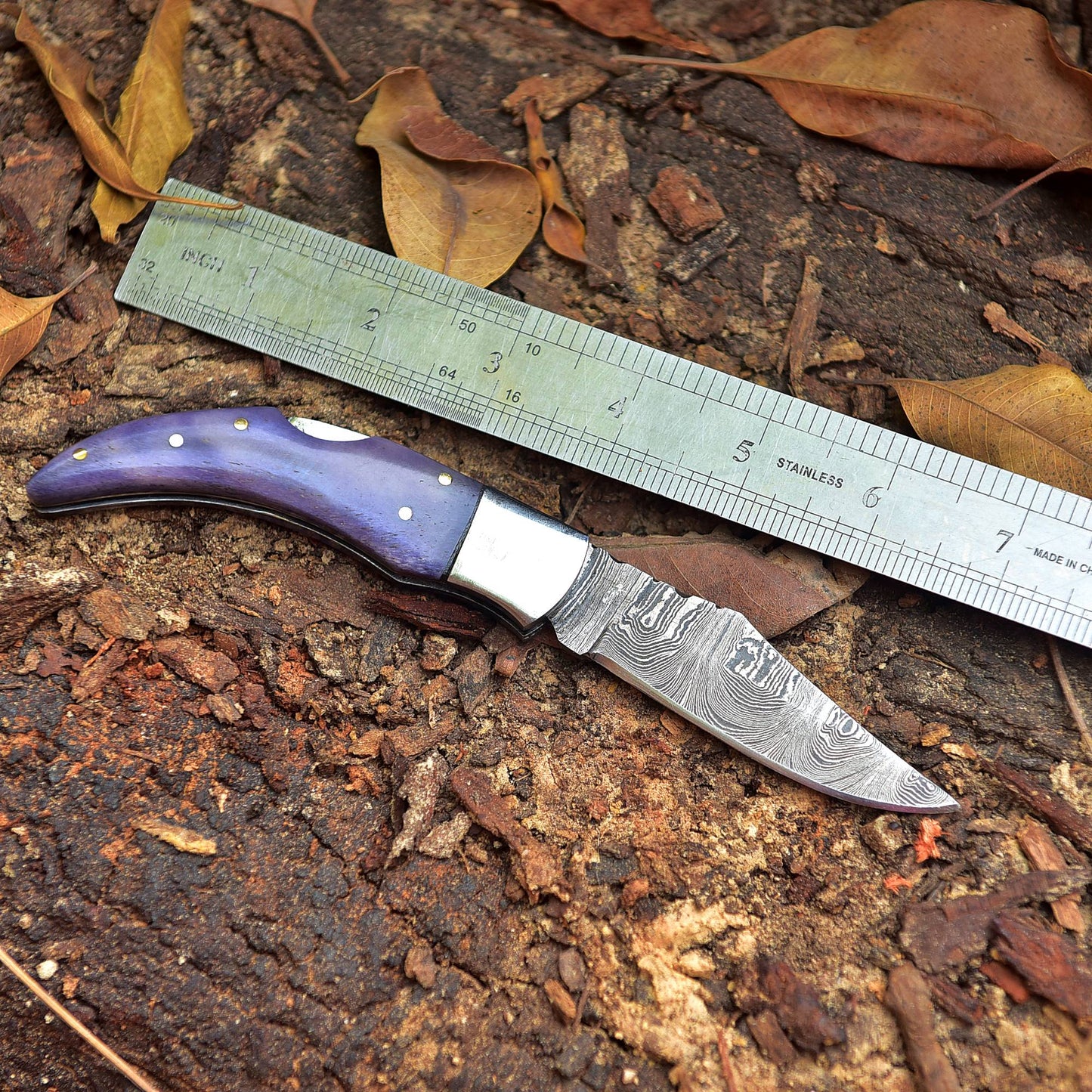 7" Handmade Damascus Steel Pocket Knife - Folding Blade Knife - Bone Handle