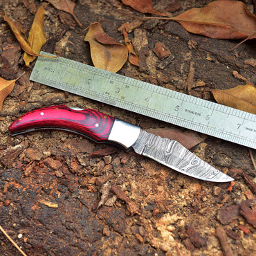 Custom Handmade Damascus Steel Back Lock Pocket Camping Knife With Sheath