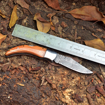 7" Handmade Damascus - Folding Back Lock - Ash Wood Handle