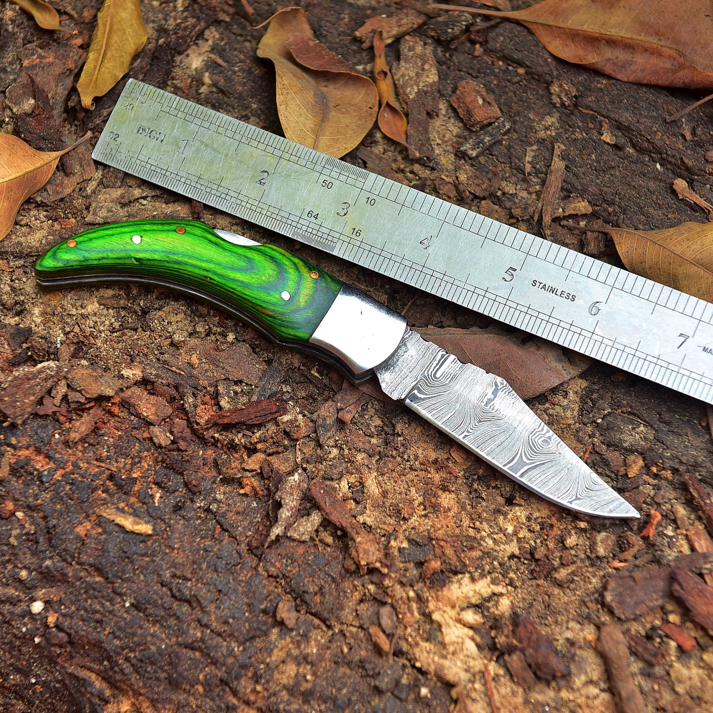 Damascus Folding Blade Knife - 7" Handmade Gift Knife - Bushcraft Pocket Knife