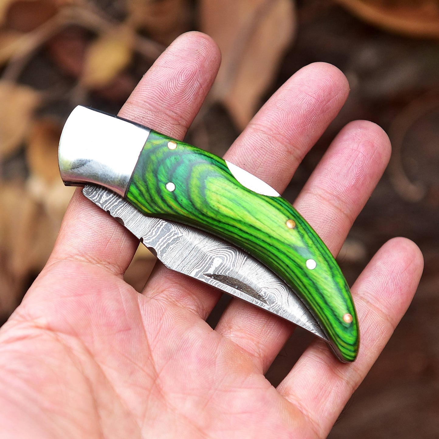 Damascus Folding Blade Knife - 7" Handmade Gift Knife - Bushcraft Pocket Knife