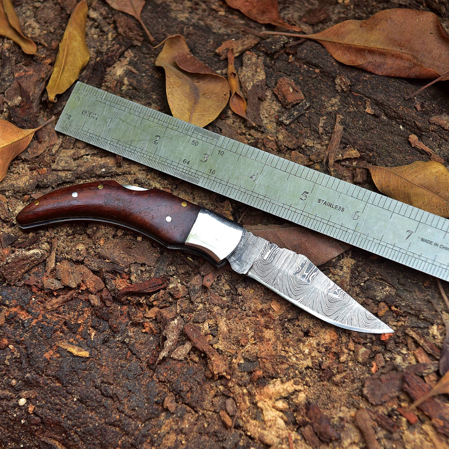 Damascus Folding Blade Knife - 7" Handmade Gift Knife - Tactical Pocket Knife