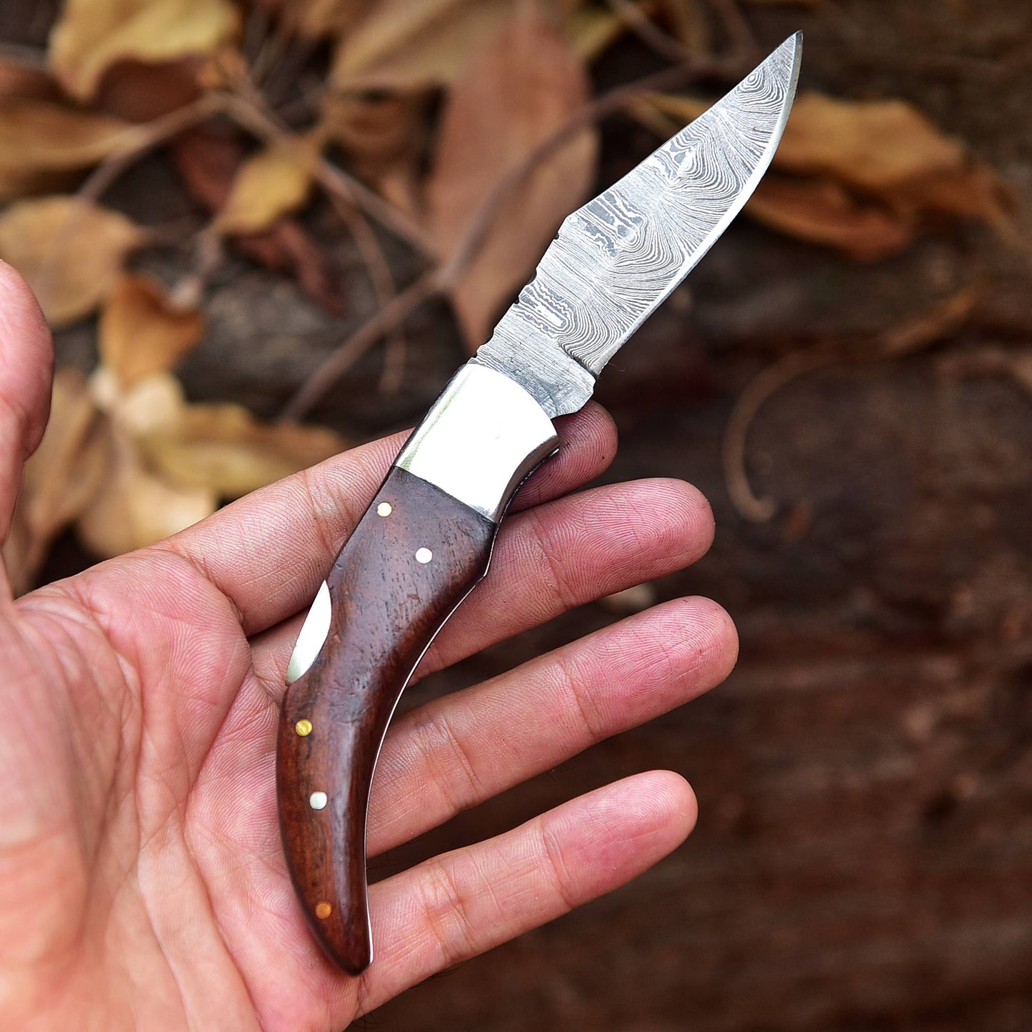 Damascus Folding Blade Knife - 7" Handmade Gift Knife - Tactical Pocket Knife