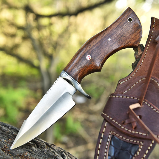 Handmade Carbon Steel D2 Blade Hunting Camping Skinner Knife Wood Handle