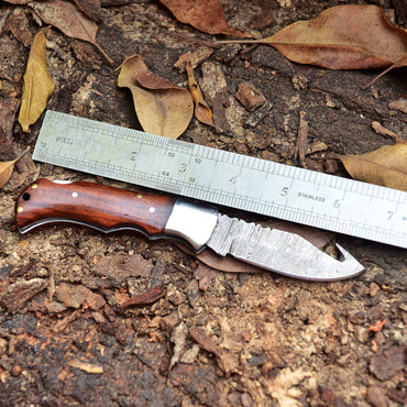 Handmade Damascus Pocket Folding Guthook Blade Knife - Rose-Wood Handle