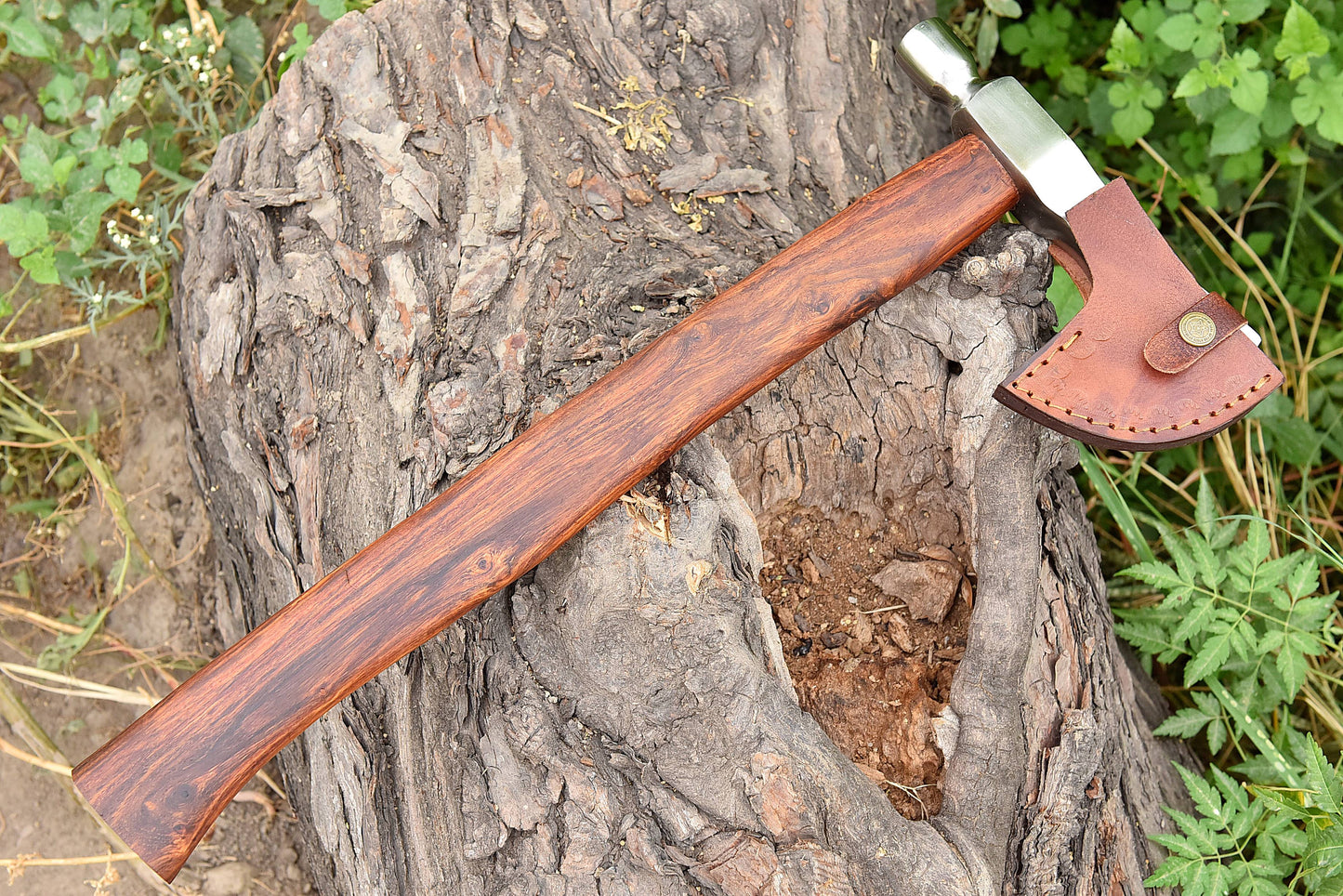 Ball Hammer Axe Forged Carbon Steel Outdoor camping with Genuine leather sheath