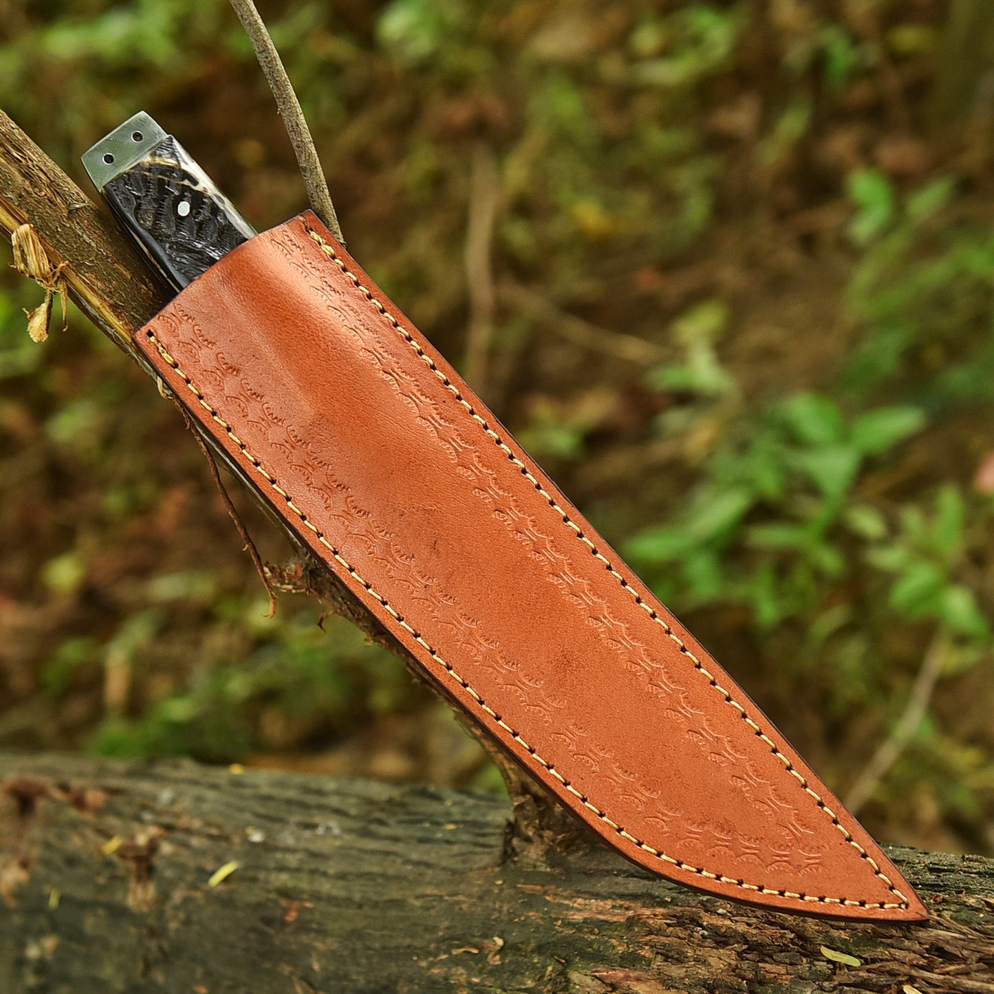 Handmade Camping Damascus Steel Blade Tanto Knife Ram Horn Handle
