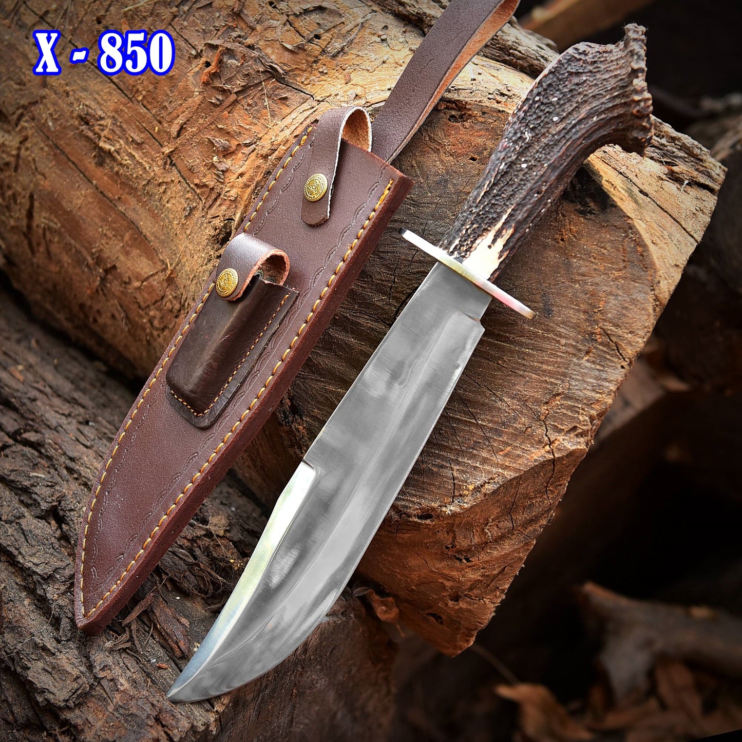 HANDMADE D2 Steel Bowie Survival Knife Deer Stag Crown Antler Handle