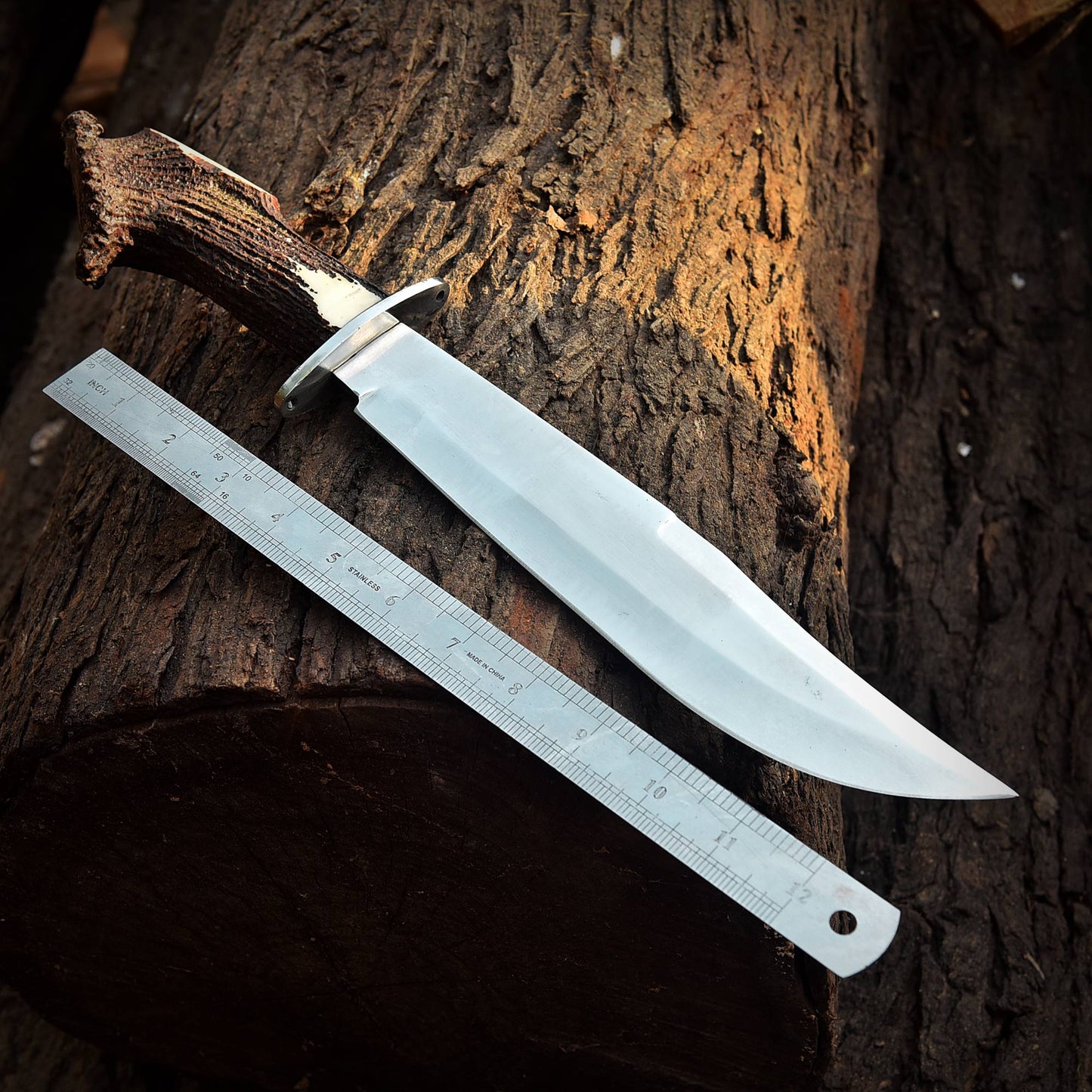 HANDMADE D2 Steel Bowie Survival Knife Deer Stag Crown Antler Handle