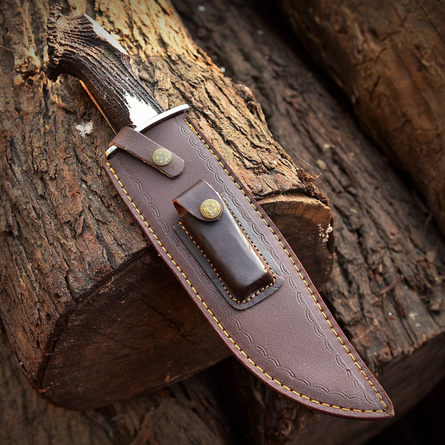 HANDMADE D2 Steel Bowie Survival Knife Deer Stag Crown Antler Handle