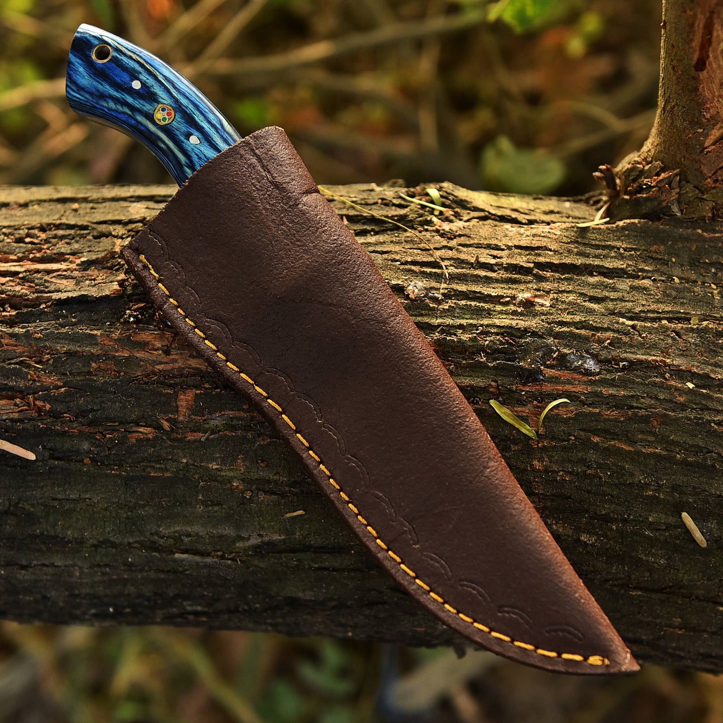 Custom Handmade Damascus Steel Full Tang Skinner Hunting Knife With Sheath