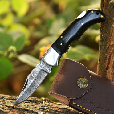 Handmade Damascus Back Lock Folding Blade Pocket Knife Resin Handle