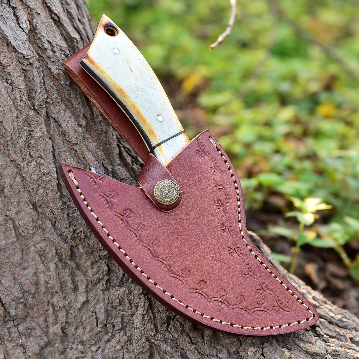 Handmade Carbon Steel Blade Ulu Kitchen Chef Knife Camel Bone Handle