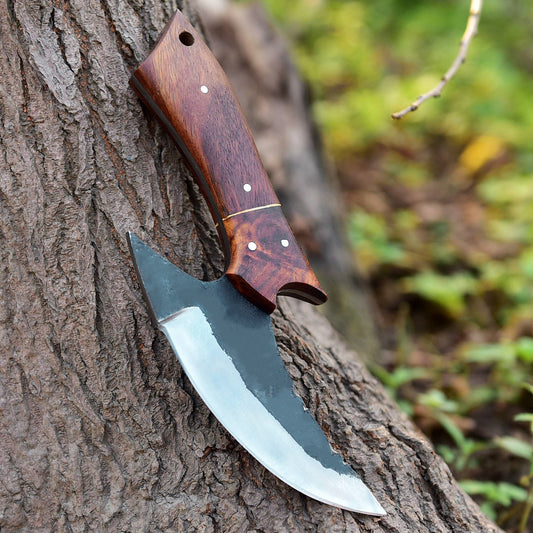 Hand Forged Carbon 1095 Steel Blade Ulu Kitchen Knife Wood Handle
