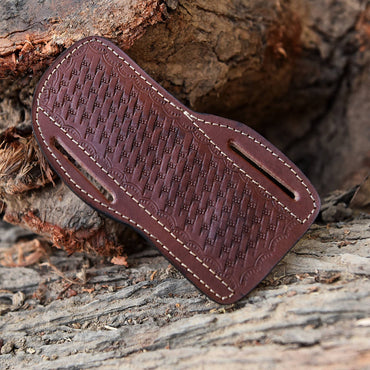 Hand Stitched Genuine Engraved Leather Fixed Blade Knife Sheath