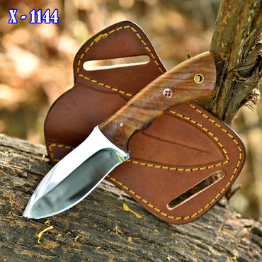 Classic Hunting Carbon Steel Blade Skinner Knife Wood Handle