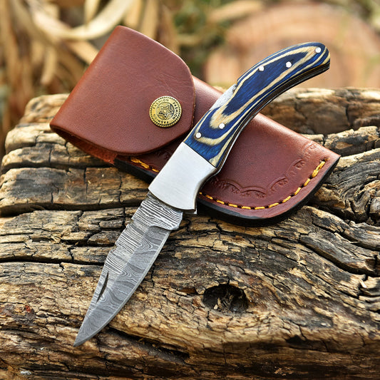 Hand Forged Damascus Steel Folding Blade Pocket Knife Outdoor Camping EDC
