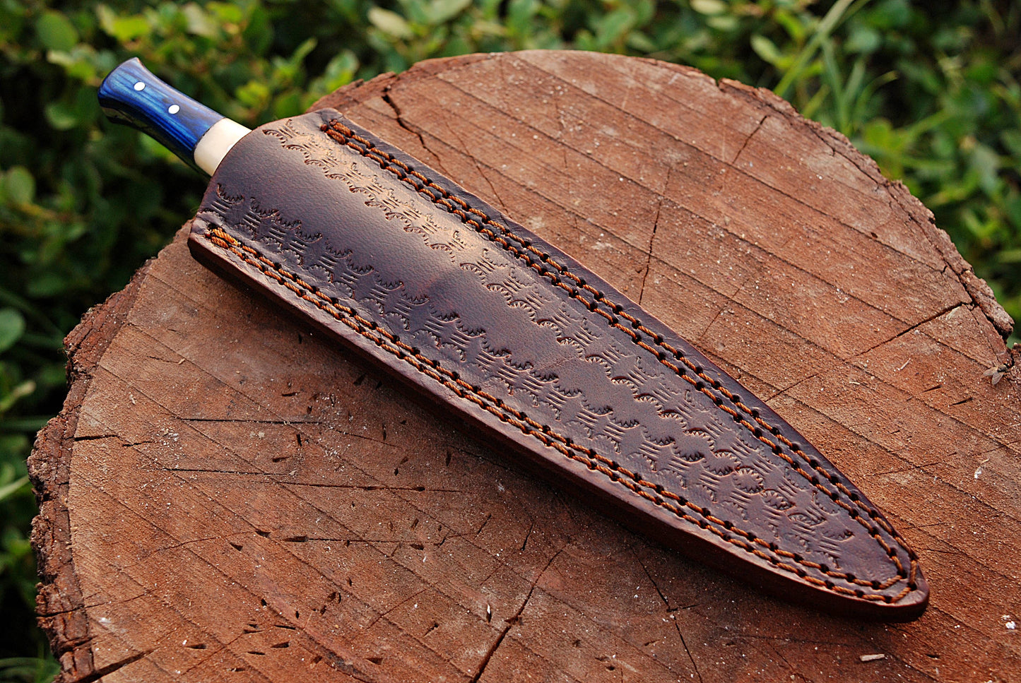 Handmade Damascus Steel Combat Knife Ideal Boot Knife Camel Bone & Wood Handle