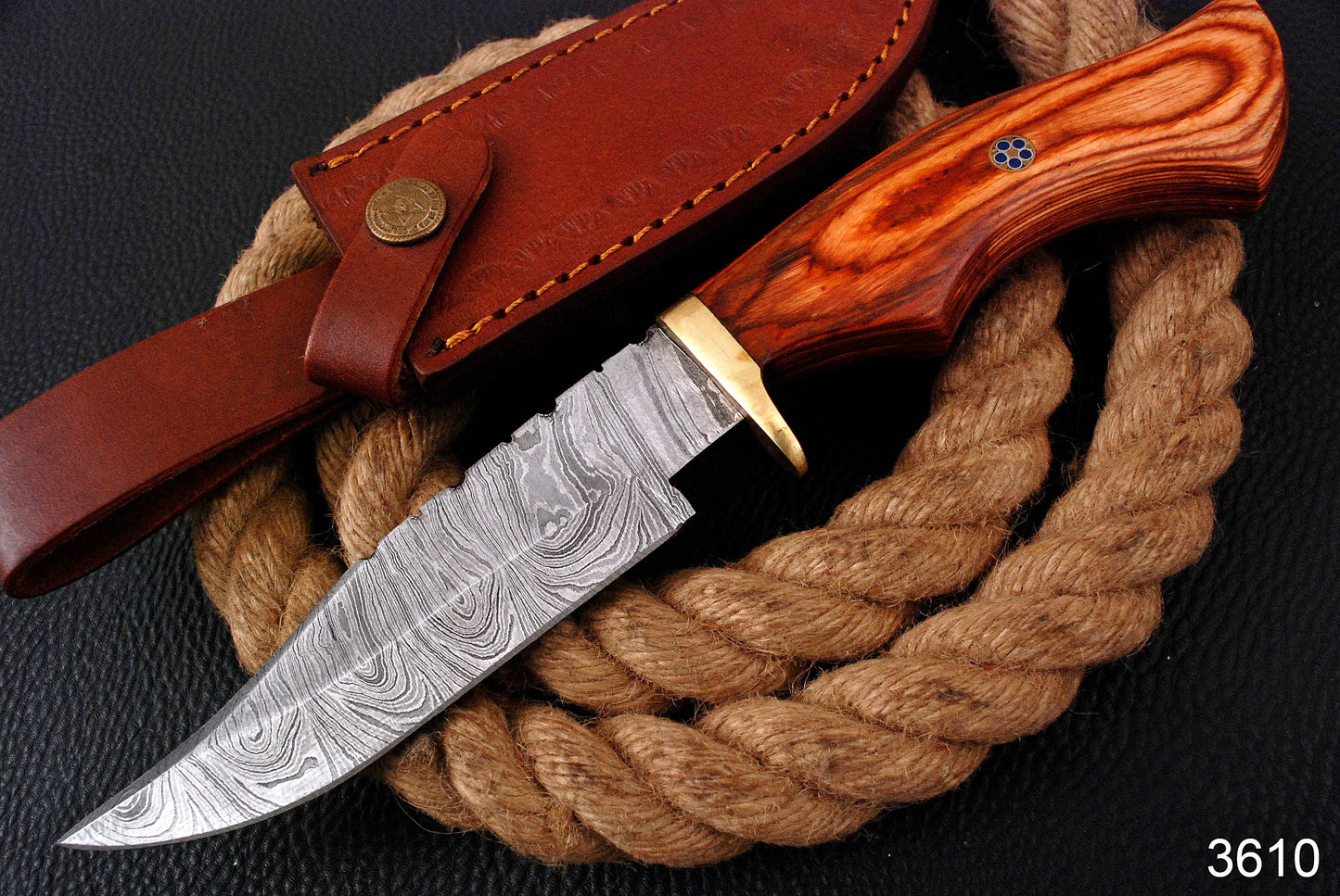 10 " Damascus Knife Ideal Outdoor Hunting Camping Bushcraft with Leather Sheath x-193