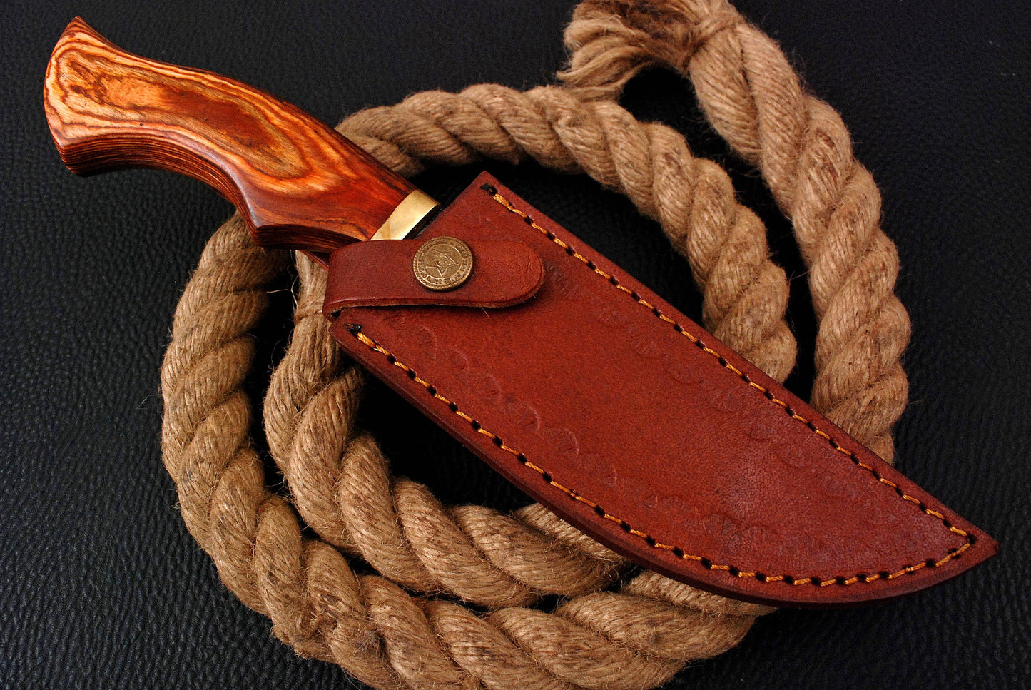10 " Damascus Knife Ideal Outdoor Hunting Camping Bushcraft with Leather Sheath x-193