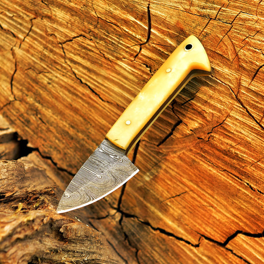 Custom Hand Forged Damascus Steel Blade Skinner Knife Camel Bone Handle