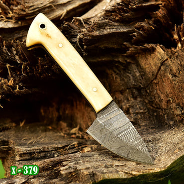 Custom Hand Forged Damascus Steel Blade Skinner Knife Camel Bone Handle