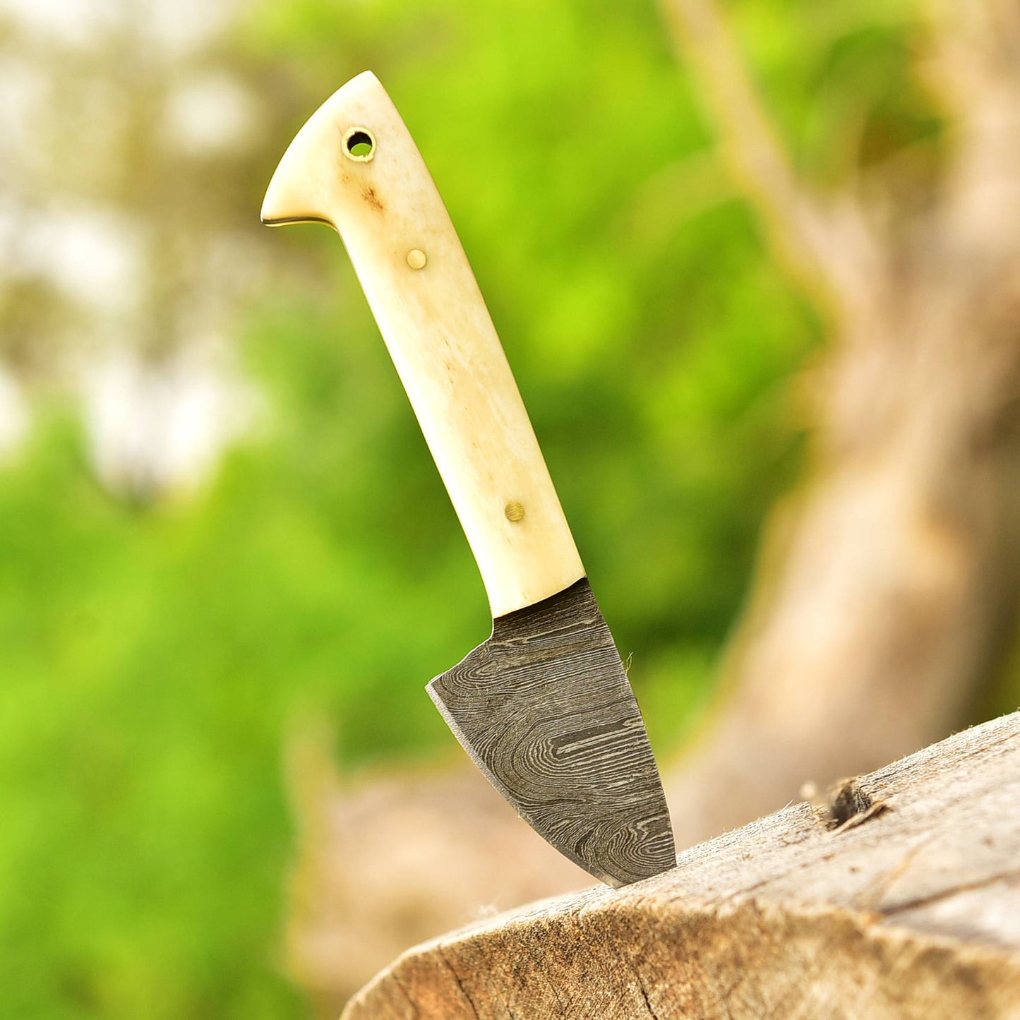 Custom Hand Forged Damascus Steel Blade Skinner Knife Camel Bone Handle