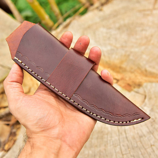 Handmade Full Grain Leather Knife Fixed Blade Outdoor Camping Sheath