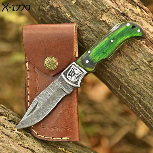 Artisan Handmade Damascus Steel Folding Pocket Outdoor Adventure Knife