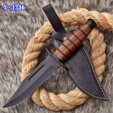 12"Handmade D2 Steel Hunting Fix Blade Knife Wood Handle EDC With Sheath