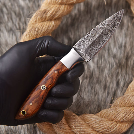 Handmade Damascus Skinner Camping Knife Wood Steel Bolster Handle