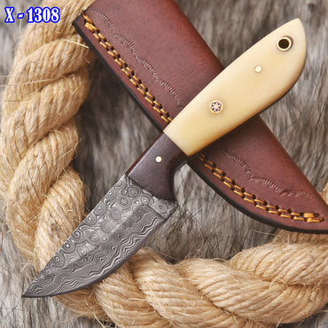 Handmade Forged Full Tang Camping Skinner Knife Camel Bone Wood Handle