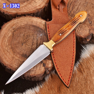 Handmade Carbon Steel High Polish Dagger Full Tang Knife Stag Handle