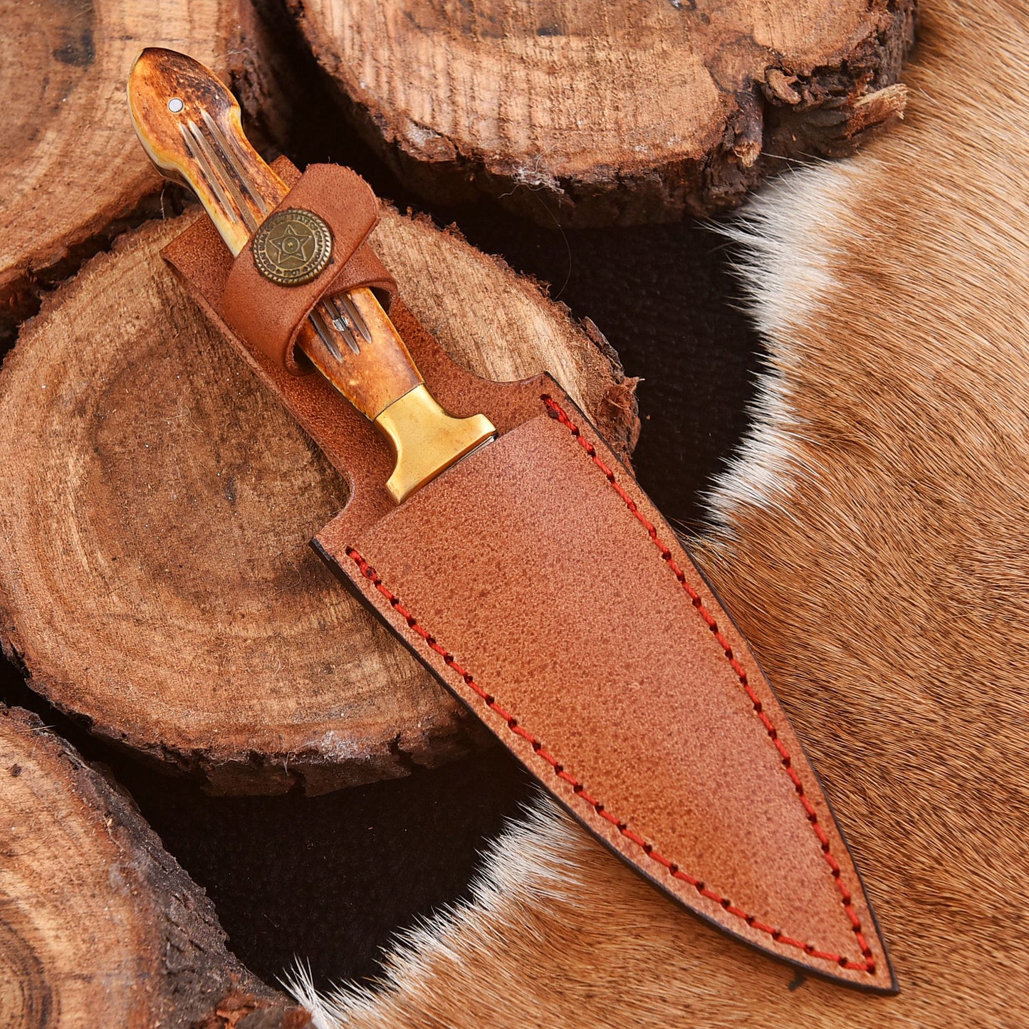 Handmade Carbon Steel High Polish Dagger Full Tang Knife Stag Handle