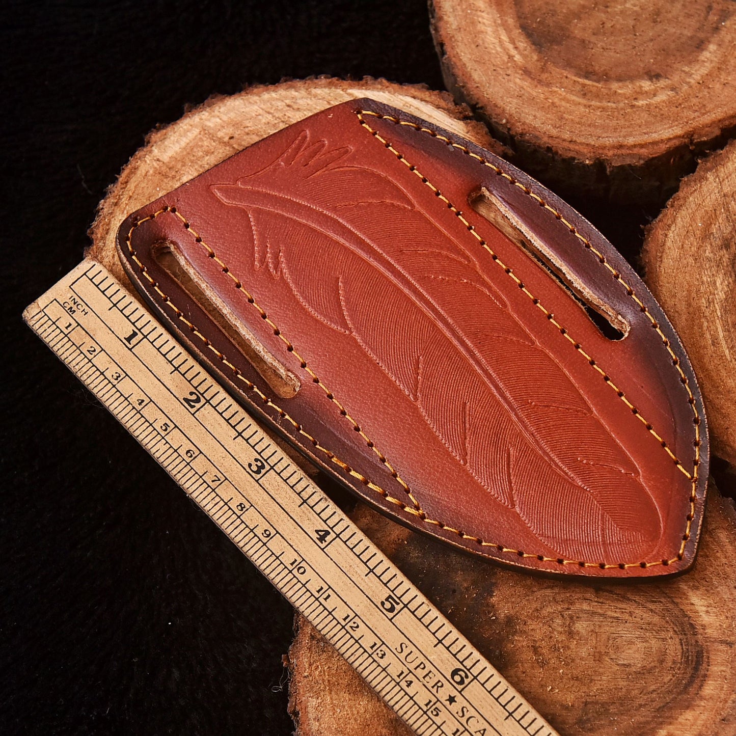 Traditional Luxury Handmade Folding Knife Engraved Leather Sheath