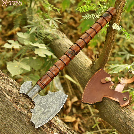 Handmade Damascus Steel Heritage Viking Axe Wood Handle With Sheath