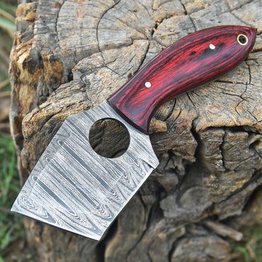 Handmade Damascus Steel Mini Cleaver Fixed Blade Knife EDC Utility Tool