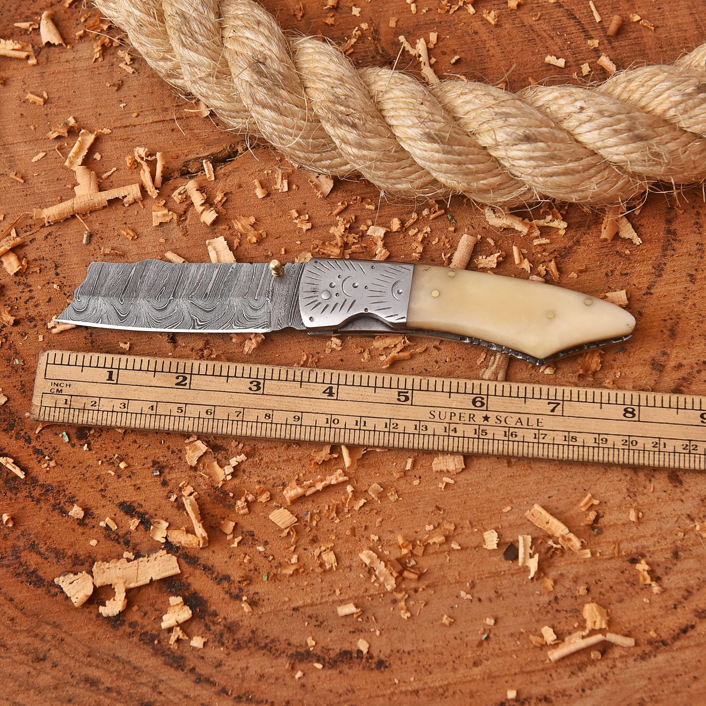 Handmade Damascus Steel Hunting Folding Blade Pocket Knife With Sheath