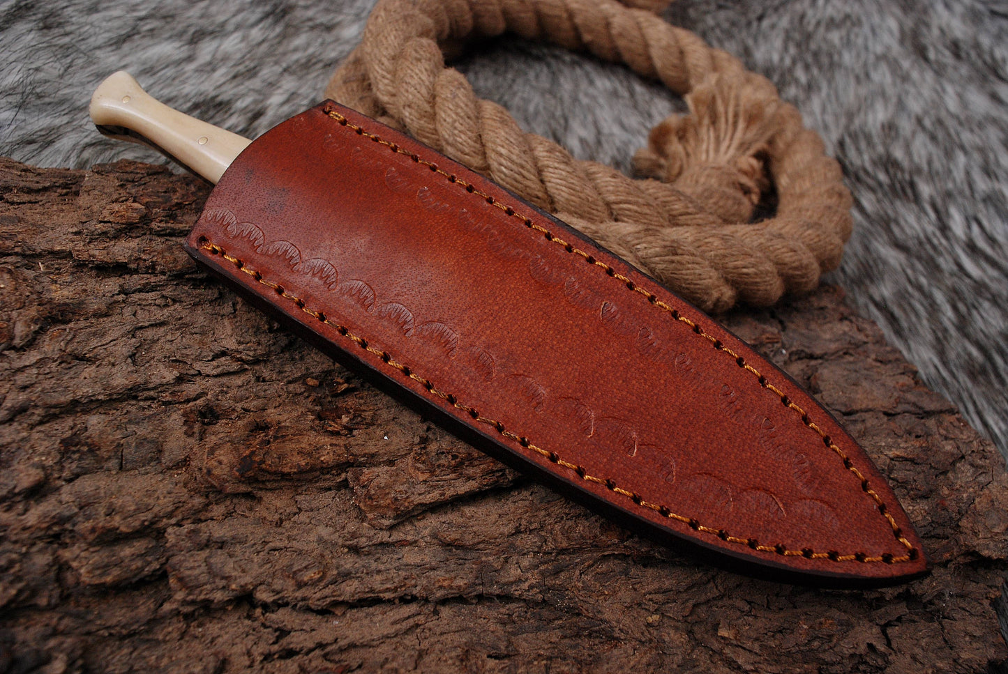 Handmade Damascus Steel Boot Knife Camel Bone Handle Brass Bolster x-148