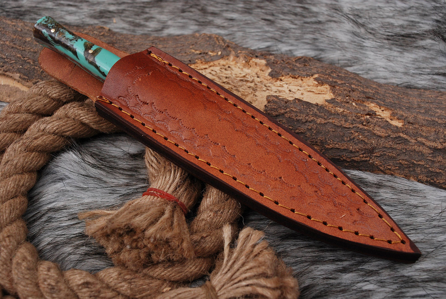 Handmade Damascus Steel Hunting Dagger Boot Knife Resin Brass Handle x-65