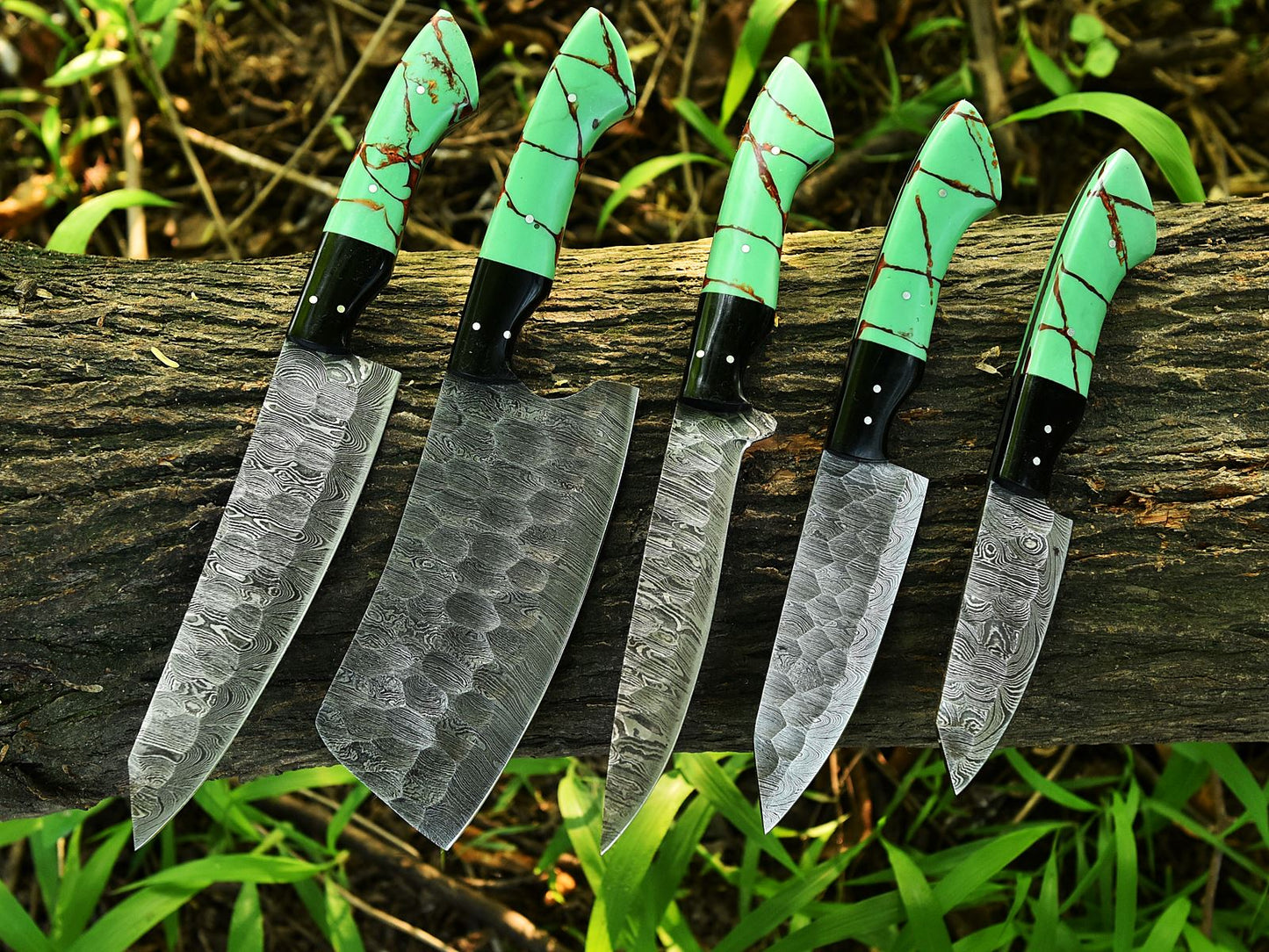 Best Knife Set-Handmade Damascus Professional Chef Knife Set - 5 Pieces Forged Kitchen Knife Set x-135