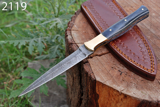 Handmade Damascus Steel knife full tang Hunting Boot knives camel bone handle x-163