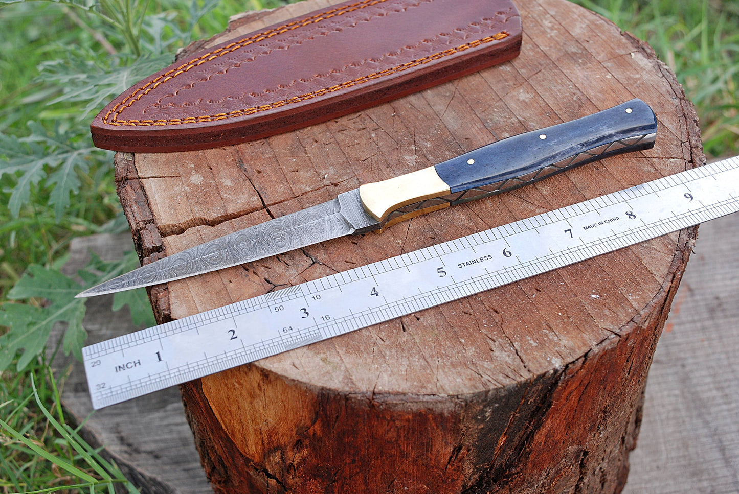Handmade Damascus Steel knife full tang Hunting Boot knives camel bone handle x-163