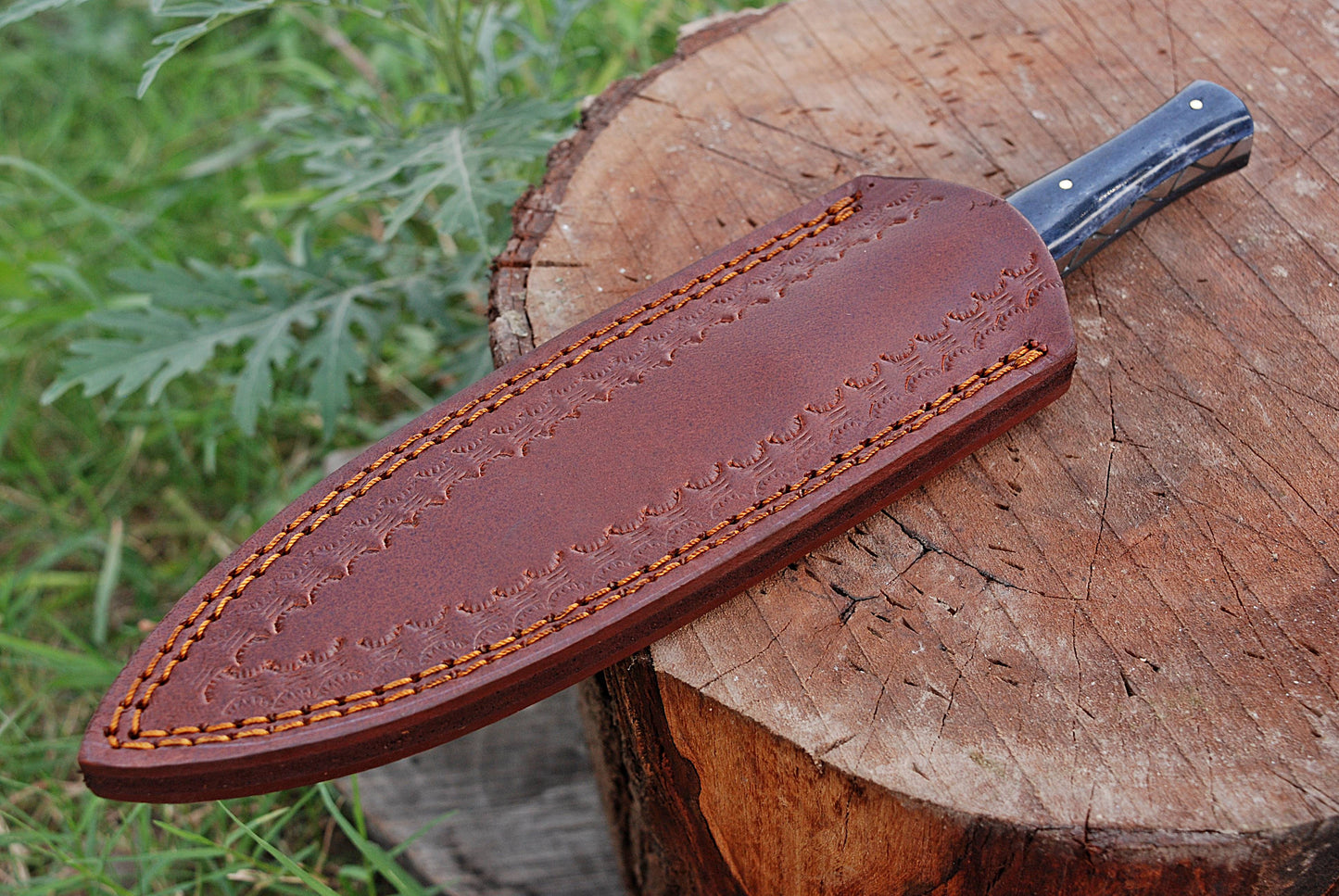 Handmade Damascus Steel knife full tang Hunting Boot knives camel bone handle x-163